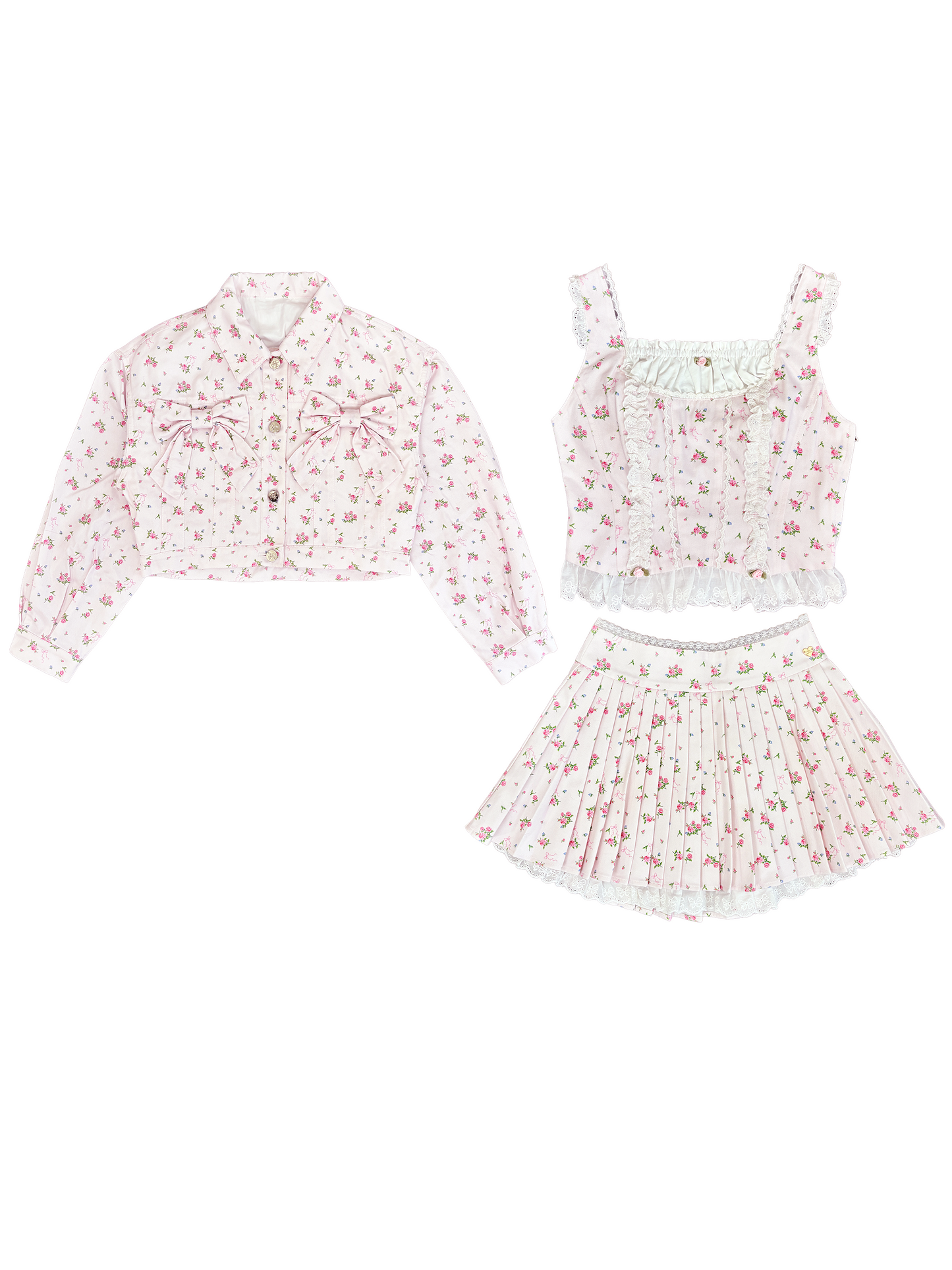3pc petit floral denim set up