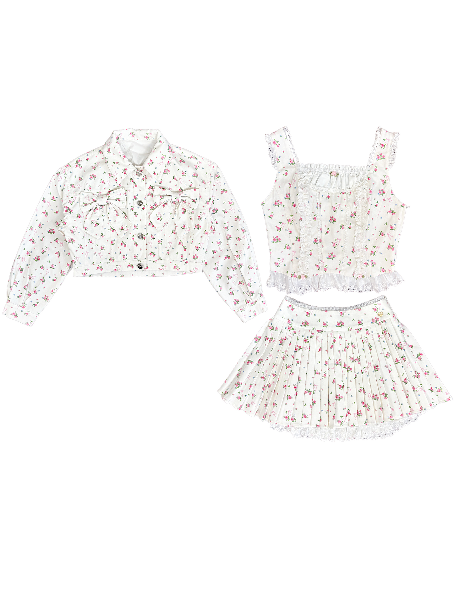 3pc petit floral denim set up