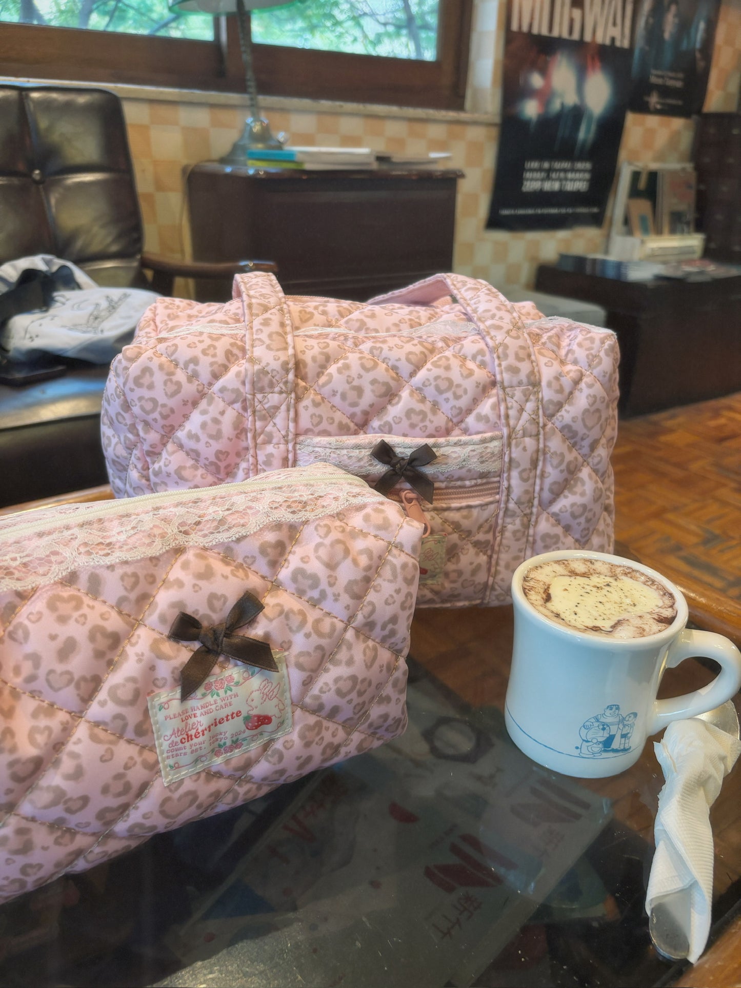 leopard quilted pouch