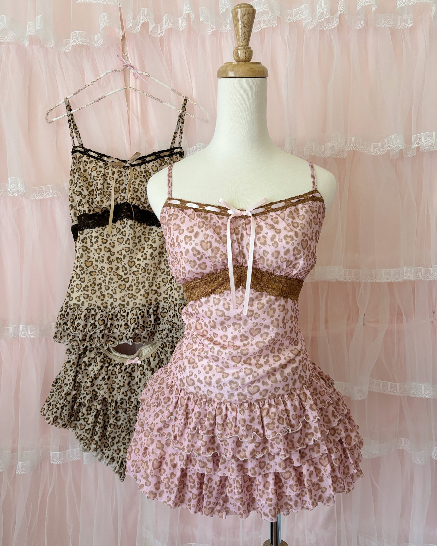frilly leopard mesh shorts