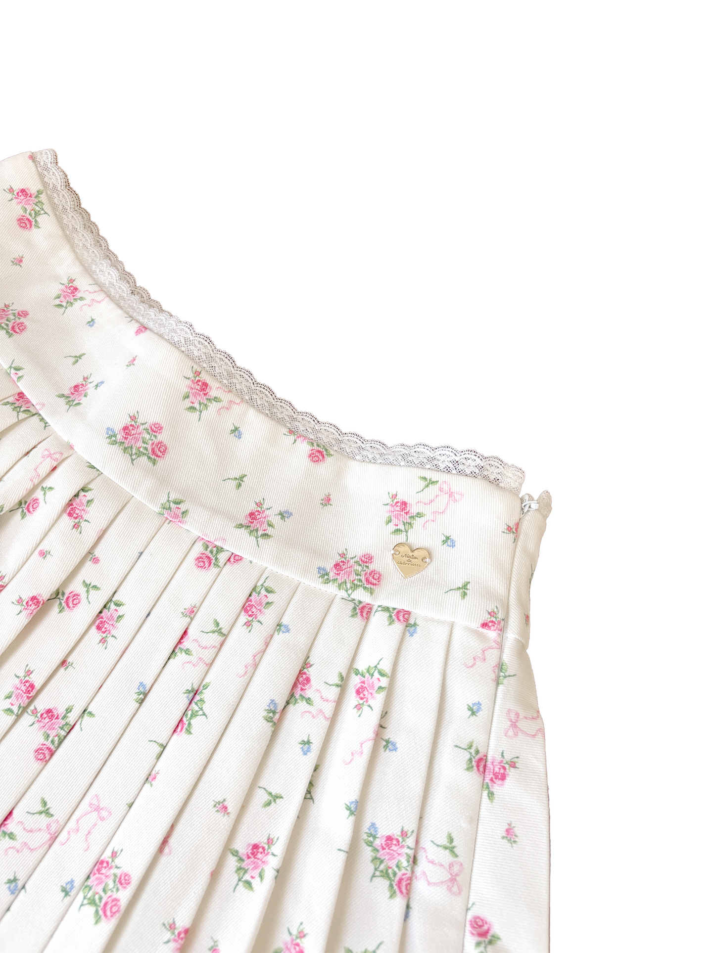 petit floral denim pleated skirt