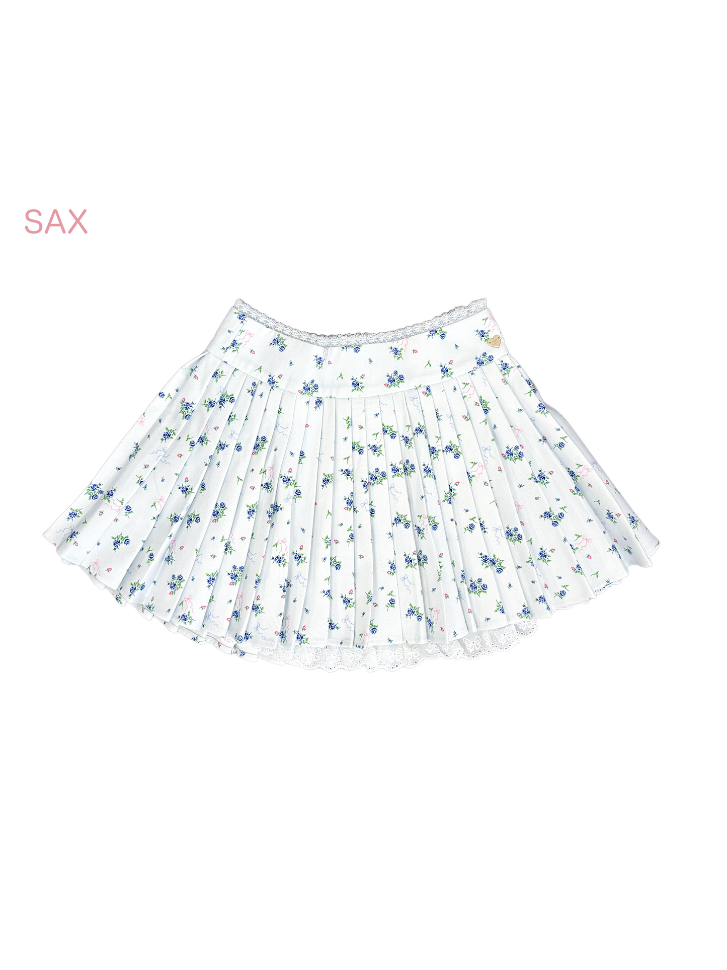 petit floral denim pleated skirt