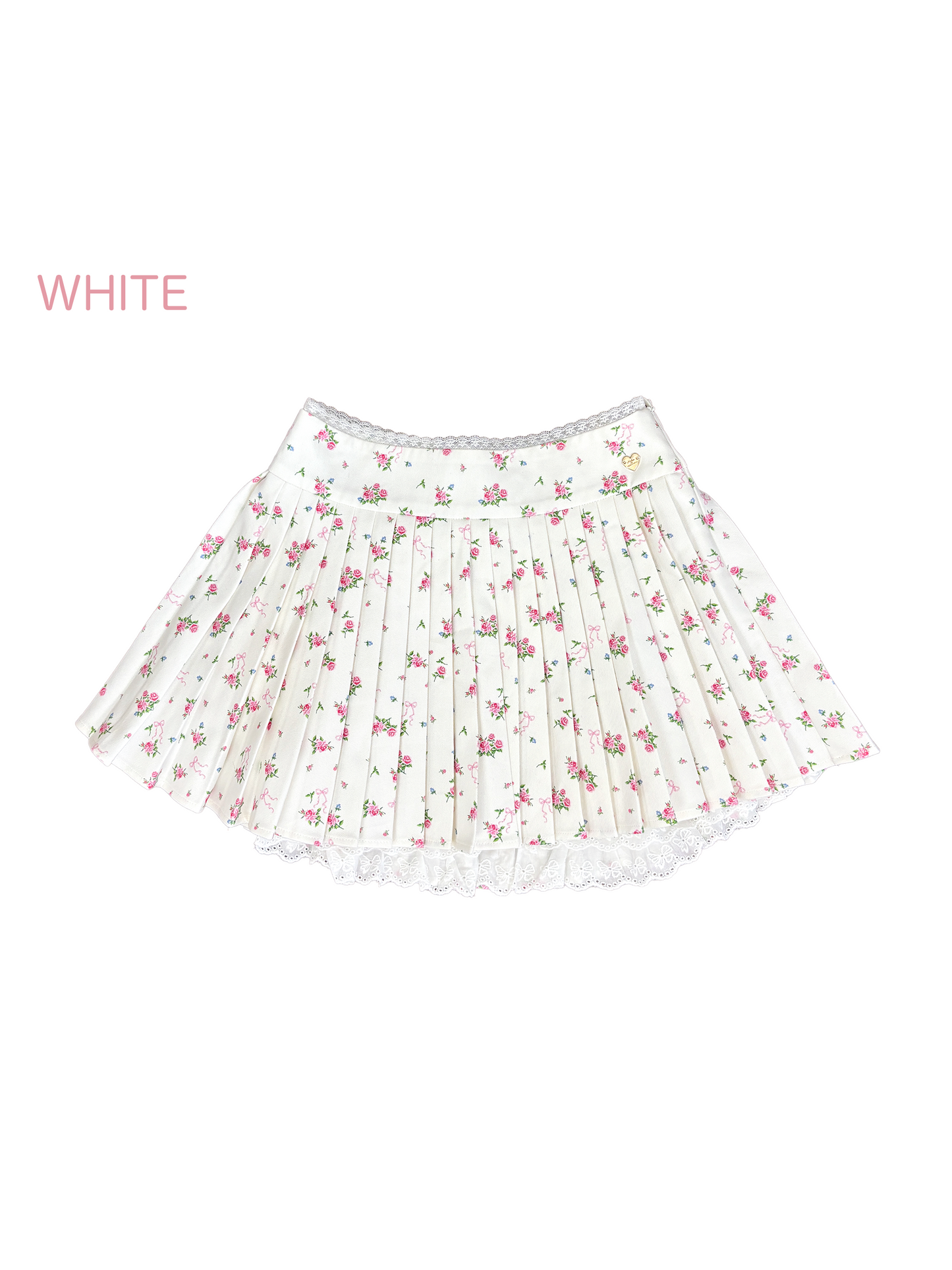 petit floral denim pleated skirt