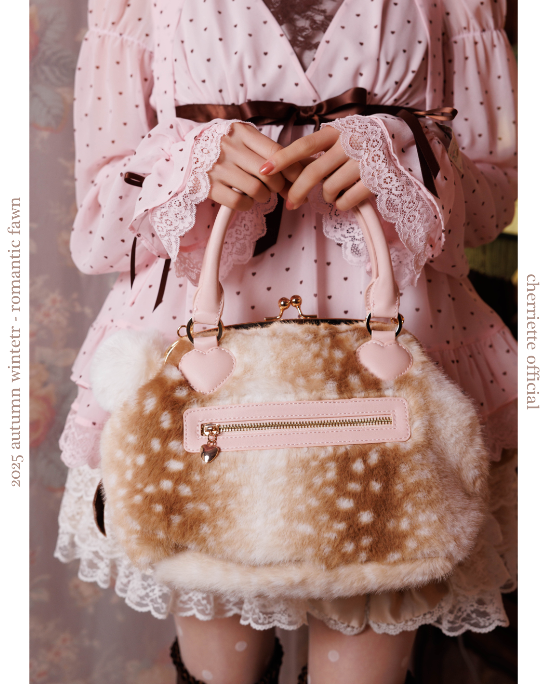 fawn heart motif fur bag – cherriette