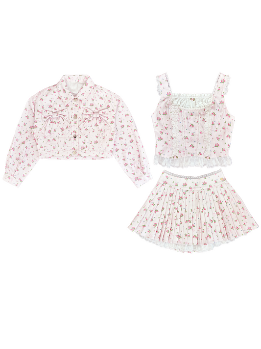 3pc petit floral denim set up