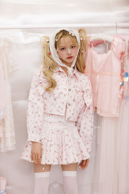 petit floral denim twin ribbon jacket