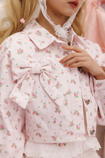 petit floral denim twin ribbon jacket