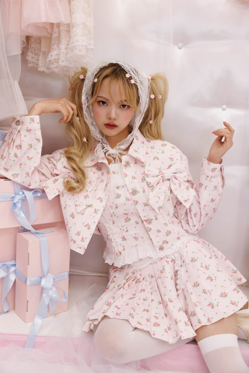 petit floral denim twin ribbon jacket – cherriette