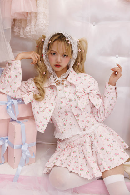 petit floral denim twin ribbon jacket