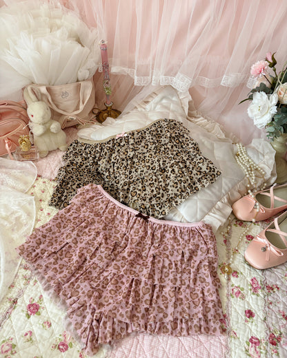 frilly leopard mesh shorts