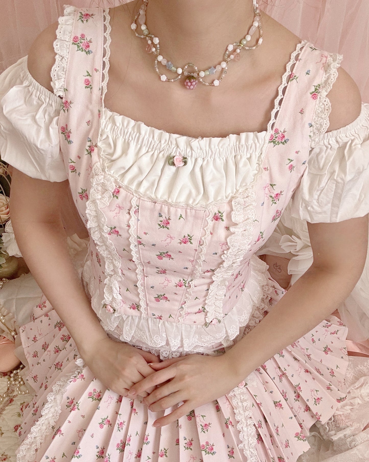 4pc petit floral denim + lace garterbelt set up