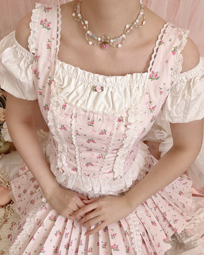 4pc petit floral denim + lace garterbelt set up
