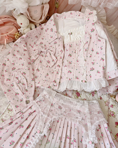 petit floral denim twin ribbon jacket