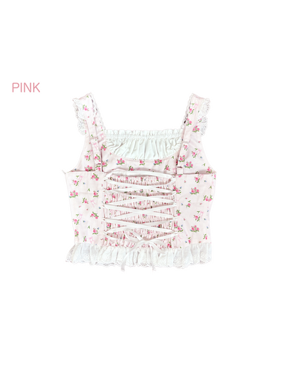 4pc petit floral denim + lace garterbelt set up