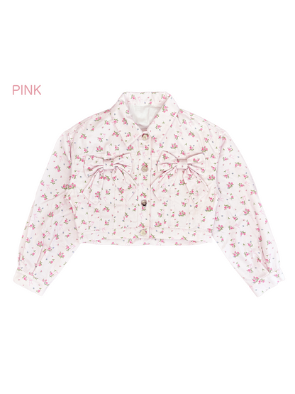 petit floral denim twin ribbon jacket
