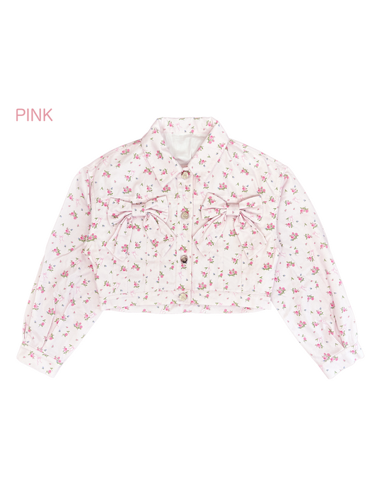 petit floral denim twin ribbon jacket