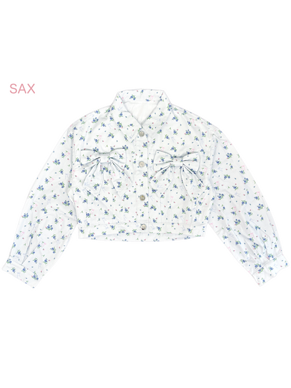 petit floral denim twin ribbon jacket