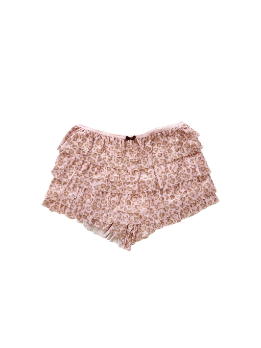 frilly leopard mesh shorts