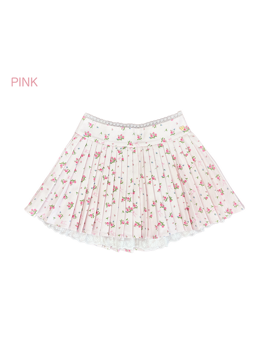 petit floral denim pleated skirt