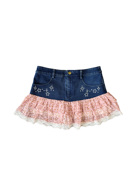 bling gal leopard denim skirt pants