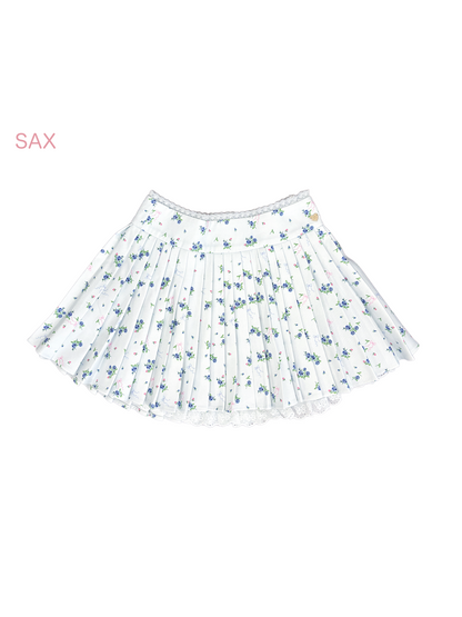 petit floral denim pleated skirt